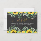 Watercolor Sonnenblumen Hochzeitsseite Schwarz RSVP Karte (Vorderseite)