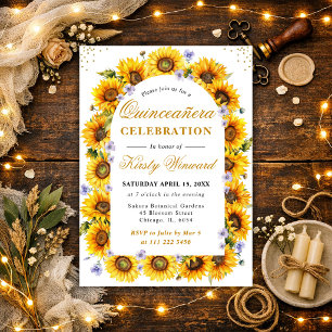 Watercolor-Sonnenblumen-Rahmen Quinceanera Einladung