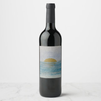 Watercolor Sonnenset Custom Beverage Blaues Weinet Weinetikett