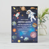 Watercolor Space Birthday Foto Einladung Baby S (Stehend Vorderseite)