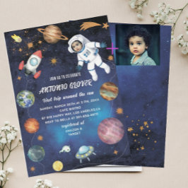 Watercolor Space Birthday Foto Einladung Baby S