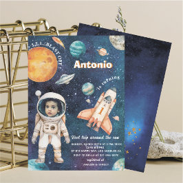 Watercolor Space Birthday Foto Einladung Baby S
