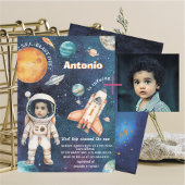 Watercolor Space Birthday Foto Einladung Baby S