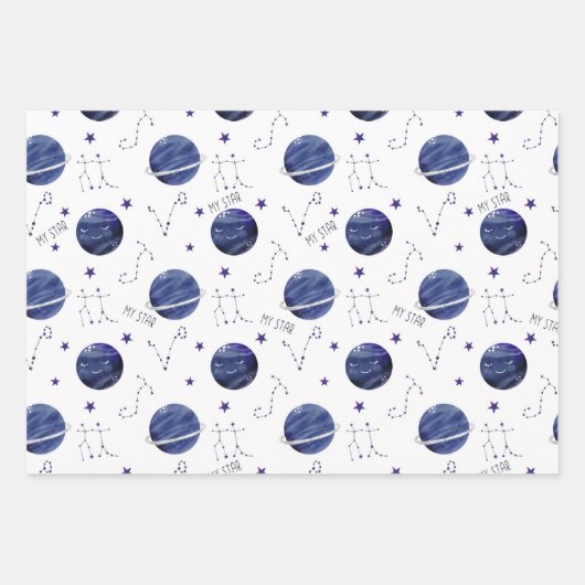 Watercolor Space Zodiac Pattern Geschenkpapier Set (Vorderseite 2)