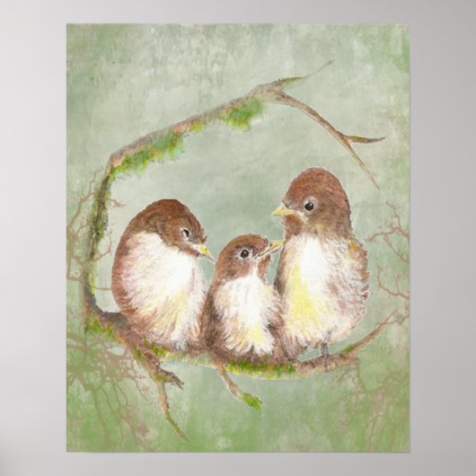 Watercolor Sparrow Bird Family Poster (Vorne)