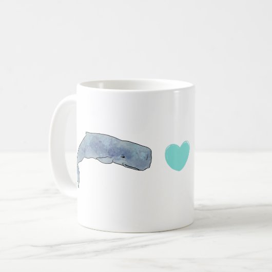 Watercolor Sperm Whale Herz 11oz Keramik Tasse (Vorderseite Links)