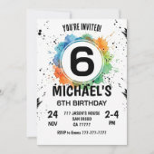 Watercolor Splash Boy 6th Birthday Einladung (Vorderseite)