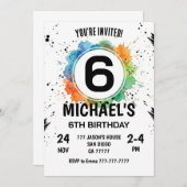Watercolor Splash Boy 6th Birthday Einladung (Vorne/Hinten)
