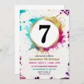 Watercolor Splash Boy 7th Birthday Party Einladung (Vorne/Hinten)