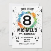 Watercolor Splash Boy 8th Birthday Einladung (Vorderseite)
