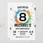 Watercolor Splash Boy 8th Birthday Einladung (Vorne/Hinten)