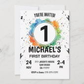Watercolor Splash Boy First Birthday Einladung (Vorderseite)
