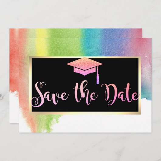 WatercoloR Splash Glitzer Abschluss Save the Date (Vorne/Hinten)