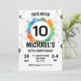 Watercolor Splash Junge 10. Geburtstag Einladung