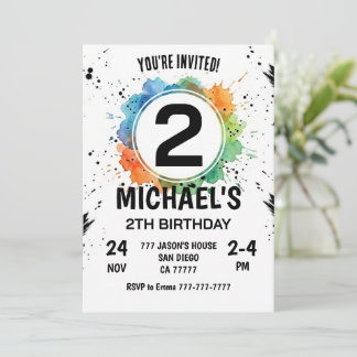 Watercolor Splash Junge 2. Geburtstag Einladung