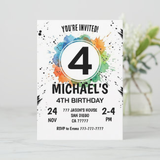 Watercolor-Splash-Junge 4. Geburtstag Einladung