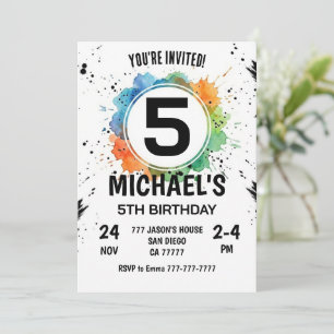 Watercolor Splash Junge 5. Geburtstag Einladung