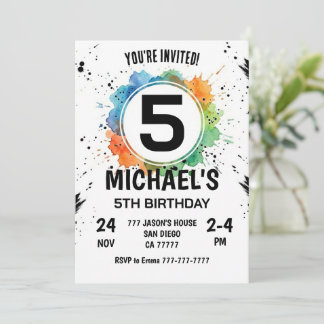 Watercolor Splash Junge 5. Geburtstag Einladung
