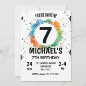 Watercolor Splash Junge 7. Geburtstag Einladung (Vorderseite)