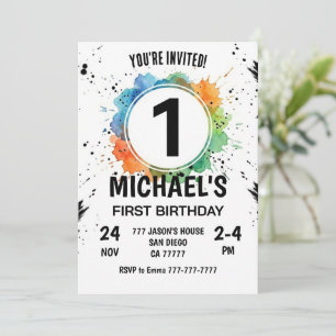 Watercolor Splash Junge Erster Geburtstag Einladung