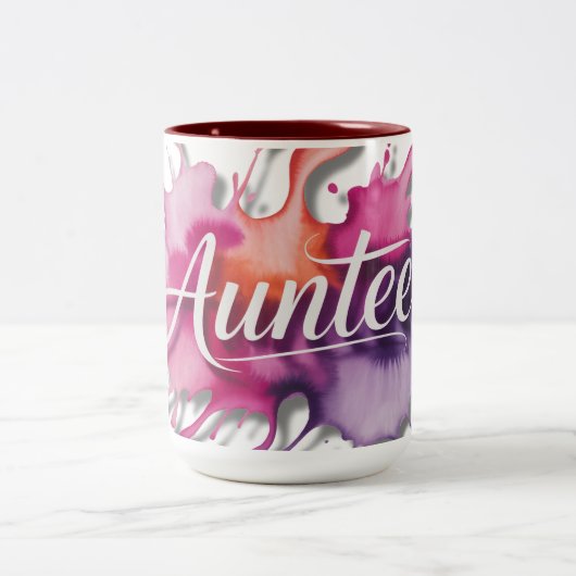 Watercolor Splash with Auntee typography  Zweifarbige Tasse (Mittel)
