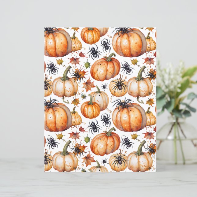 Watercolor Spooky Cute Pumpkins and Spiders (Stehend Vorderseite)