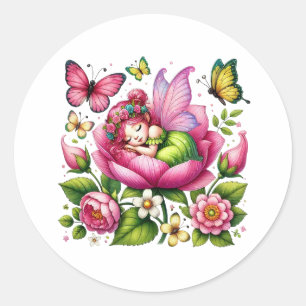 Watercolor Spring Baby Fairy Runder Aufkleber
