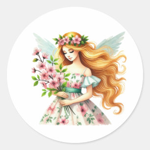 Watercolor Spring Baby Fairy Runder Aufkleber
