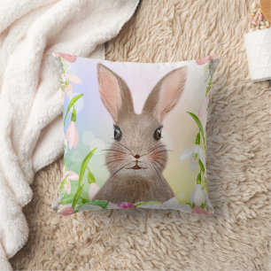 Watercolor Spring Bunny Rabbit Throw Kissen