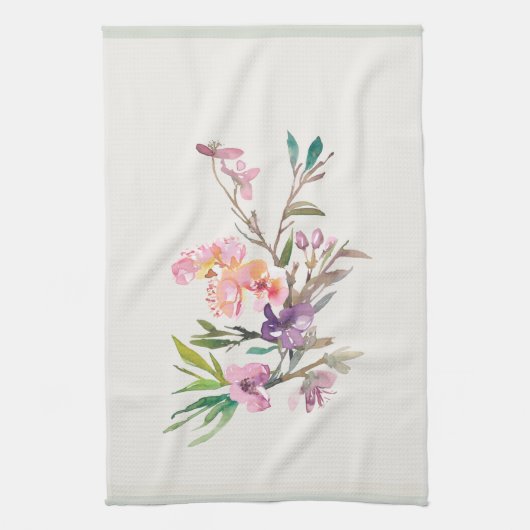 Watercolor Spring Floral Accent Botanical Geschirrtuch (Vertikal)