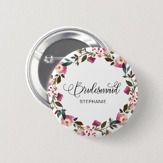 Watercolor Spring Floral Bridesmaid Button (Vorne & Hinten)