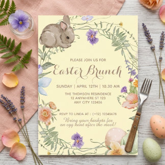 Watercolor Spring Floral Bunny Easter Brunch  Einladung