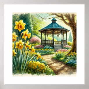 Watercolor Spring Floral Gazebo AI Art Poster