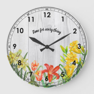 Watercolor Spring Flowers Floral Art Große Wanduhr