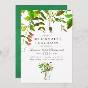 Watercolor Spring Foliage Bridesmais Luncheon Einladung