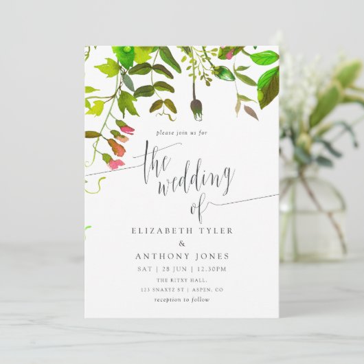 Watercolor Spring Foliage Wedding Einladung (Stehend Vorderseite)
