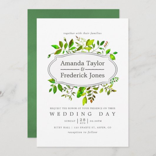 Watercolor Spring Foliage Wedding Einladung (Vorne/Hinten)