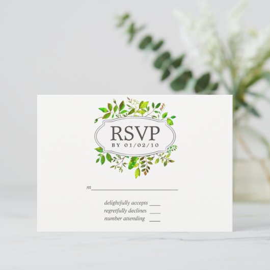 Watercolor Spring Foliage Wedding RSVP (Stehend Vorderseite)