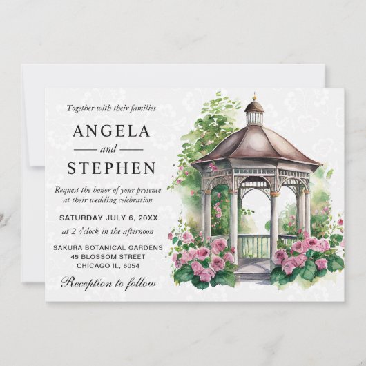 Watercolor Spring Garden Gazebo Wedding Einladung (Vorderseite)