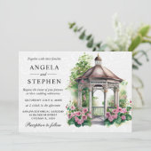Watercolor Spring Garden Gazebo Wedding Einladung (Stehend Vorderseite)