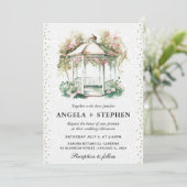 Watercolor Spring Garden Gazebo Wedding Einladung (Stehend Vorderseite)