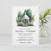 Watercolor Spring Garden Gazebo Wedding Einladung (Stehend Vorderseite)