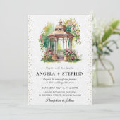 Watercolor Spring Garden Gazebo Wedding Einladung (Stehend Vorderseite)