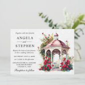 Watercolor Spring Garden Gazebo Wedding Einladung (Stehend Vorderseite)