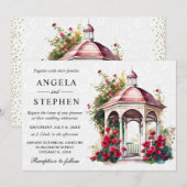 Watercolor Spring Garden Gazebo Wedding Einladung (Vorne/Hinten)