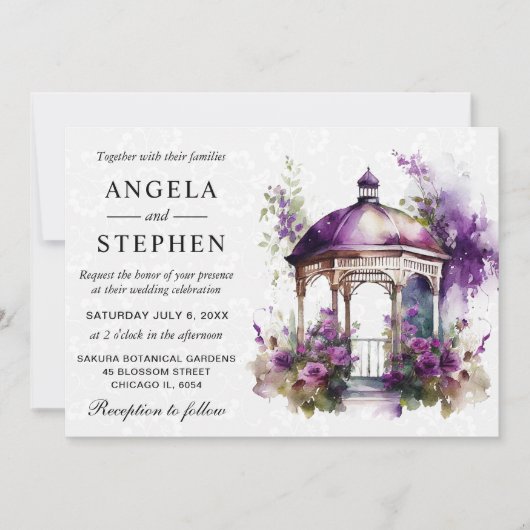 Watercolor Spring Garden Gazebo Wedding Einladung (Vorderseite)