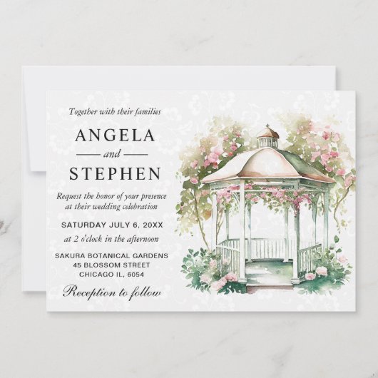 Watercolor Spring Garden Gazebo Wedding Einladung (Vorderseite)