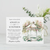 Watercolor Spring Garden Gazebo Wedding Einladung (Stehend Vorderseite)