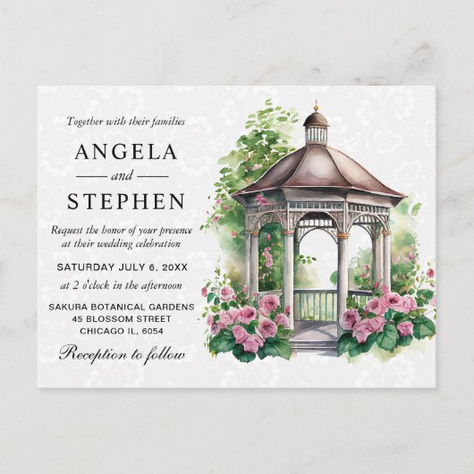 Watercolor Spring Garden Gazebo Wedding Postkarte (Vorderseite)