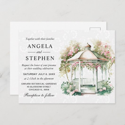 Watercolor Spring Garden Gazebo Wedding Postkarte (Vorne/Hinten)